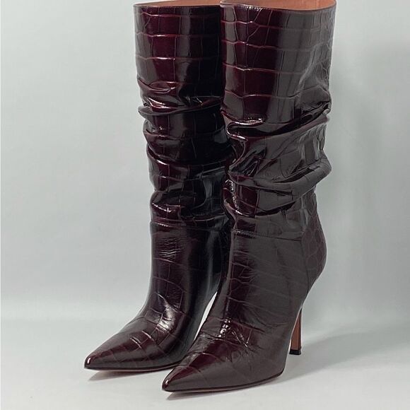 Amina Muaddi Ida Croc-Embossed Leather Booties size 36.5 - Picture 2 of 12